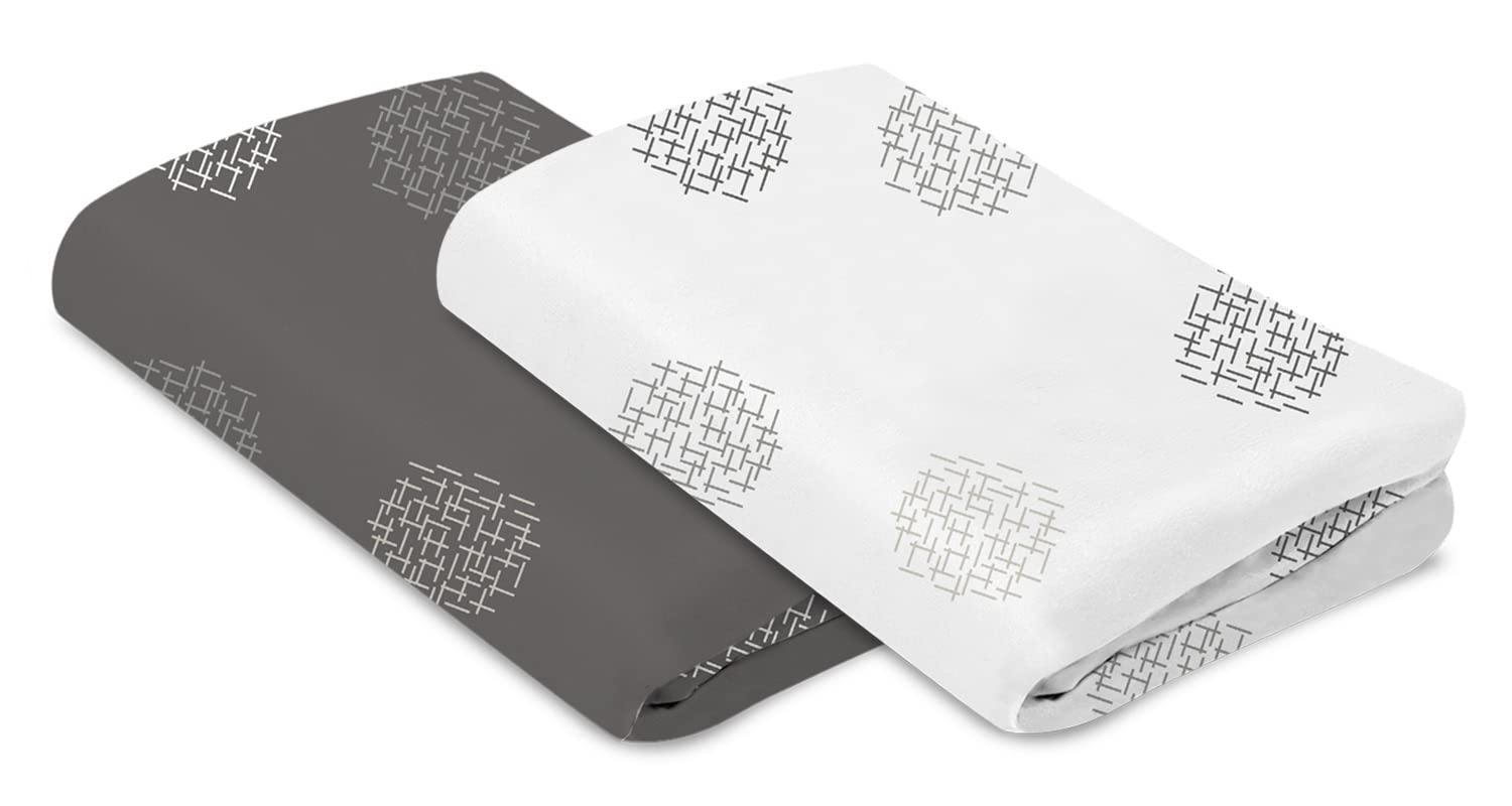4moms Breeze Playard Sheets, for Baby Bassinets and Furniture, Machine Washable and 100% Cotton, White & Grey, 2 Pack