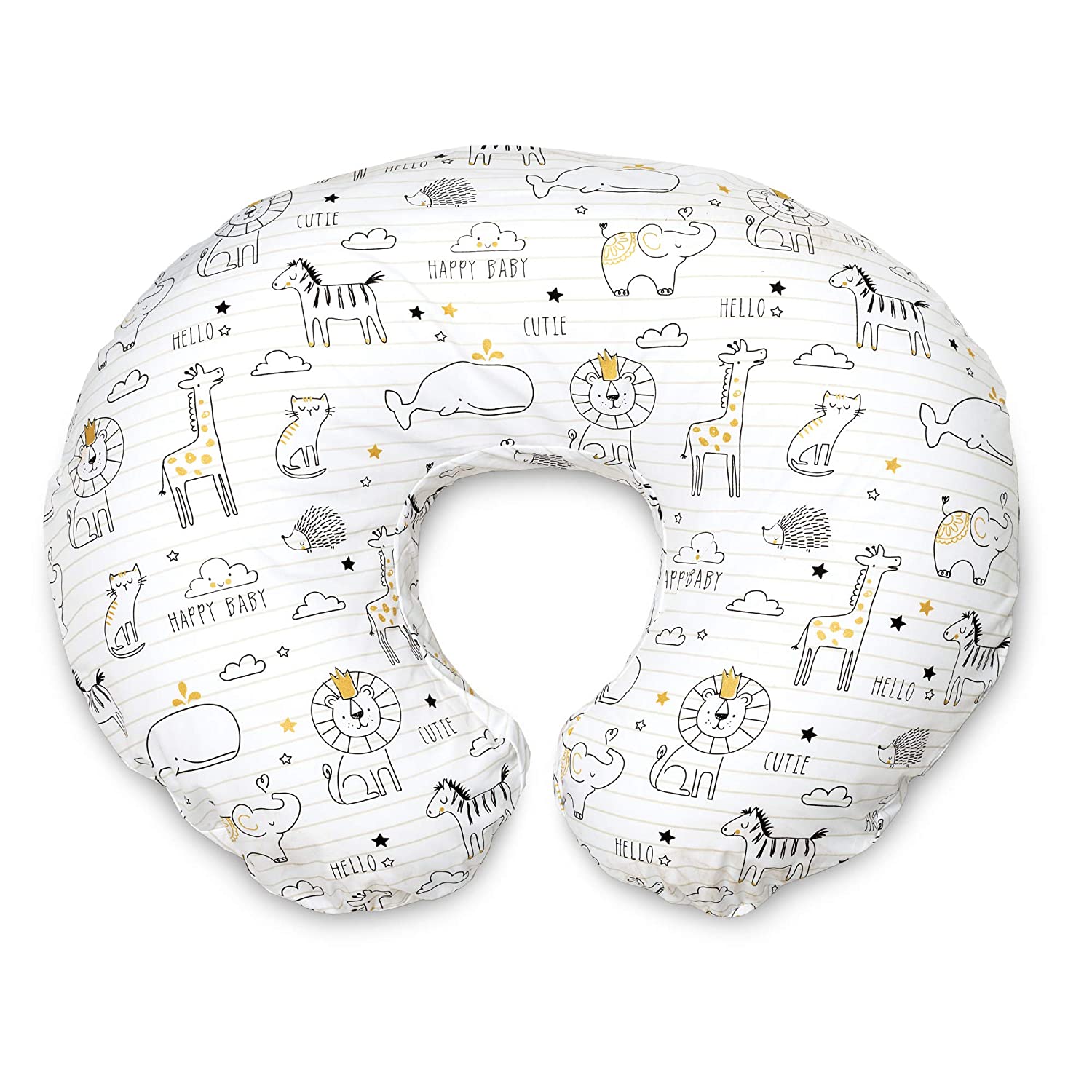 Boppy Nursing Pillow and Positioner - Original, Notebook Black and White with Gold Animals, Breastfeeding, Bottle Feeding, Baby Support, with Removable Cotton Blend Cover, Awake-Time Support