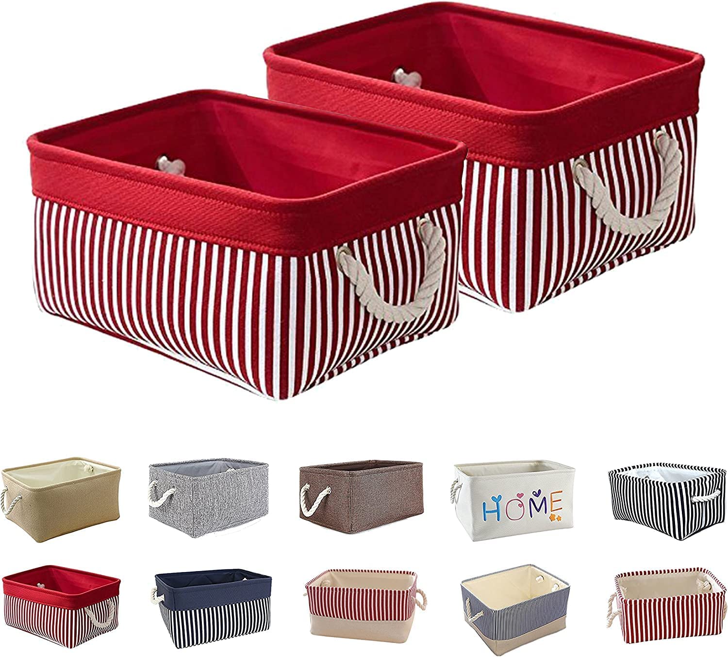 2 Pack Closet Canvas Fabric Storage Basket Storage Bins Organizing Baskets for Shelves, Closets, Laundry, Nursery, Decorative Baskets for Gifts Empty