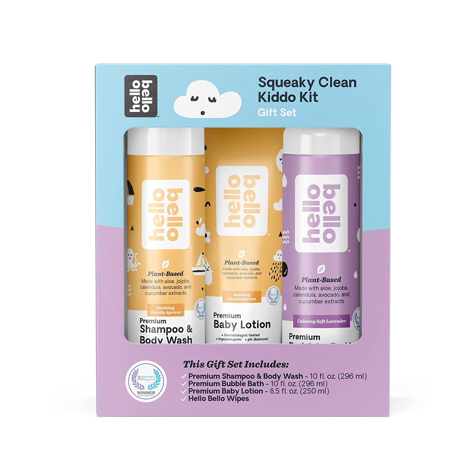 Hello Bello Break in Case of Baby Kit I Hypoallergenic Baby and Kid Gift Set with Shampoo & Body Wash, Bubble Bath, Lotion, Diaper Cream & Size 1 Diapers I Vegan and Cruelty Free