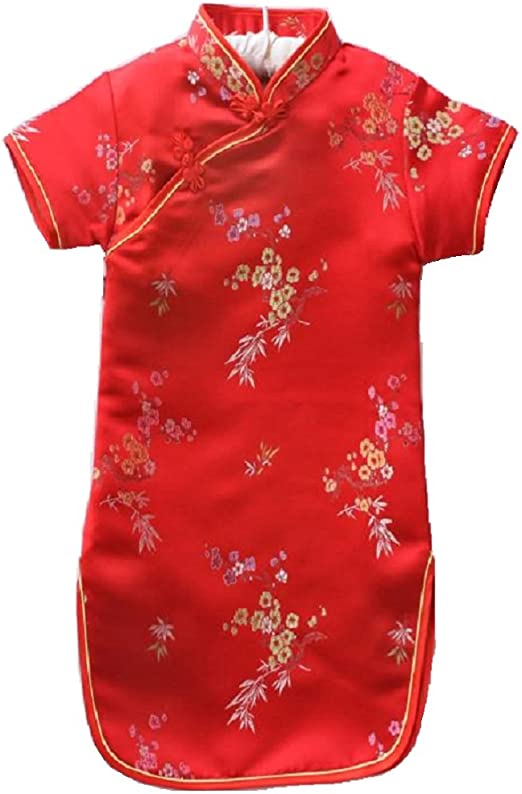 Hooyi Baby Girl Qipao Short Sleeve Dress Chinese Tradition Cheongsam
