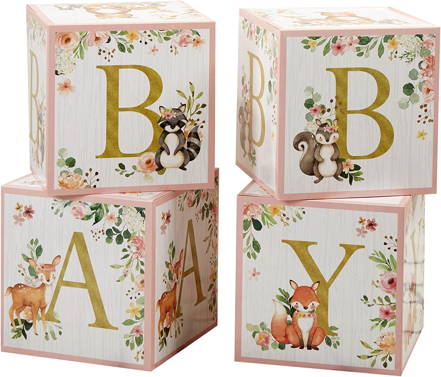 Kate Aspen Pink Woodland, One Size, Baby Boxes with Letters For Baby Shower Decoration