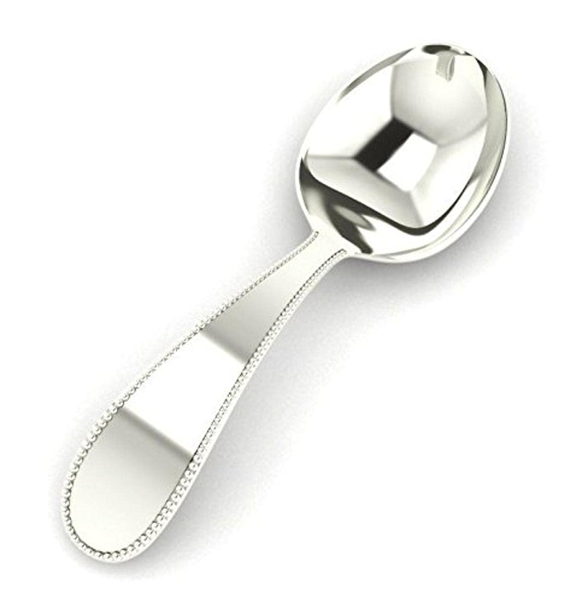 Krysaliis Sterling Silver Beaded Feeding Baby Spoon - Premium Quality Food Grade Standard .925 Solid Sterling Silver Spoon - Engravable Gift For Baby with a Beautiful Gift Box