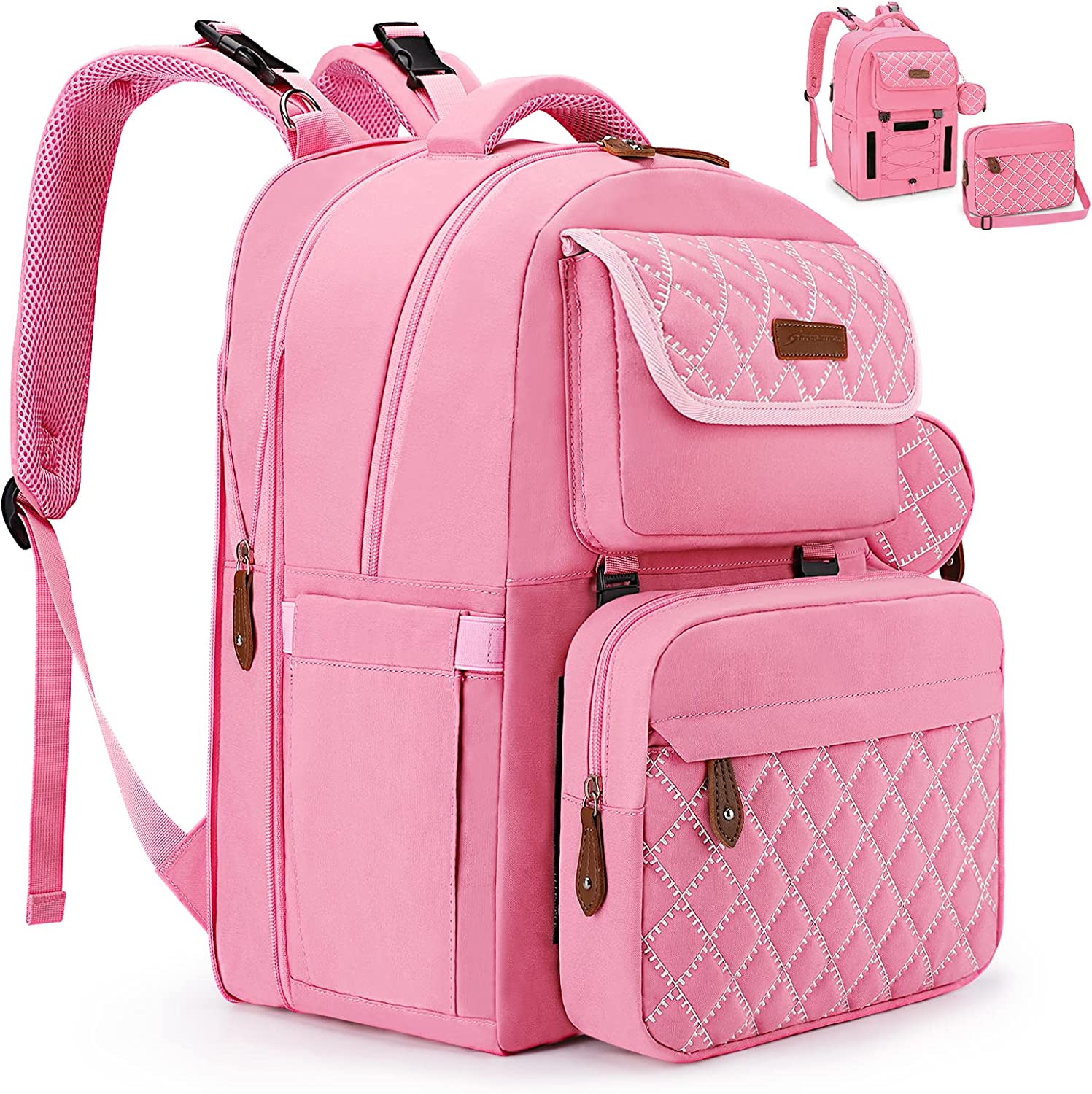 Maelstrom Diaper Bag Backpack - Expandable Large Baby Bag for 2 Kids /Twins Baby Stuff (45L MAX), with Removable Cross Body Bottle Bag for Mom/Dad,Stylish Nappy Bag Gift for Boys/Girl-Pink
