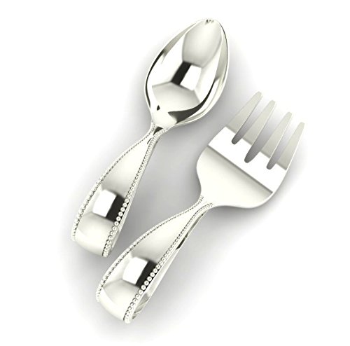 MiZa Sterling Silver Beaded Loop Spoon Fork Set

