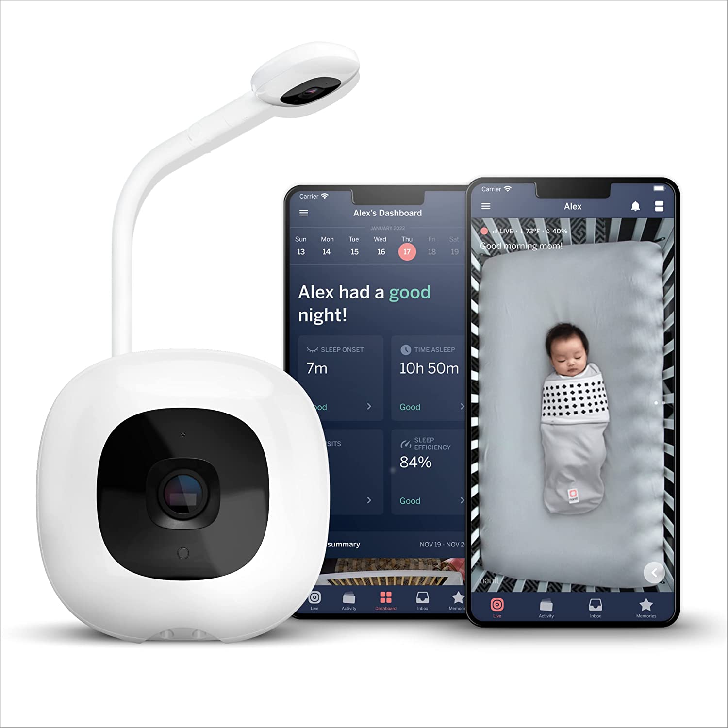 Nanit Pro Smart Baby Monitor & Floor Stand – Wi-Fi HD Video Camera, Sleep Coach and Breathing Motion Tracker, 2-Way Audio, Sound and Motion Alerts, Nightlight and Night Vision, Includes Breathing Band