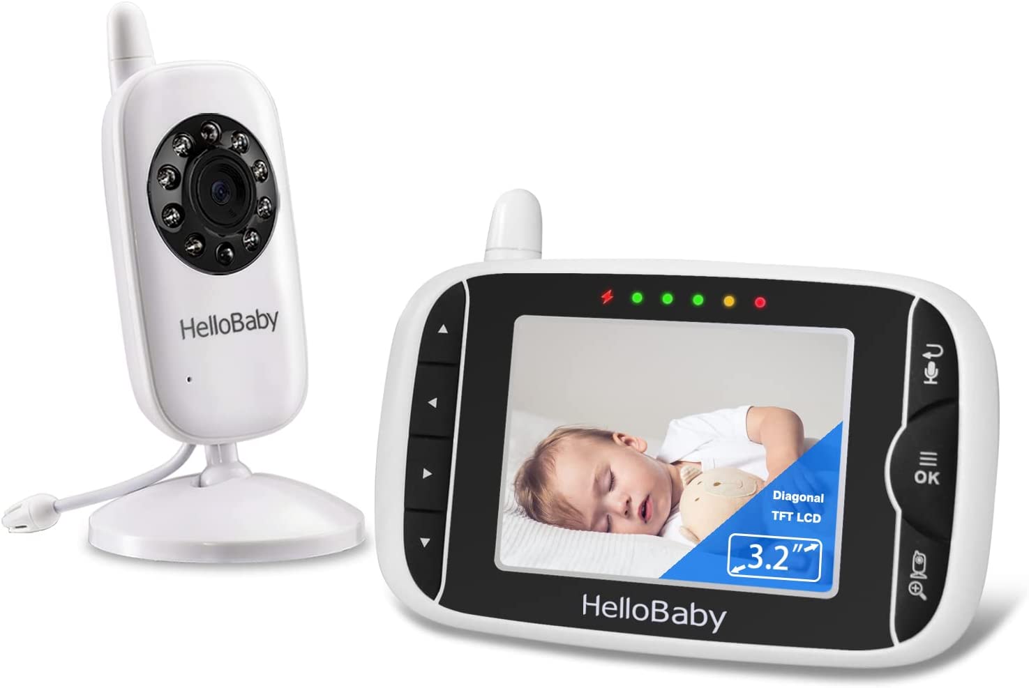 Video Baby Monitor with Camera and Audio, 3.2Inch LCD Display, Infrared Night Vision, Two-Way Audio and Room Temperature Monitoring,Lullaby,Sound Activated Screen

