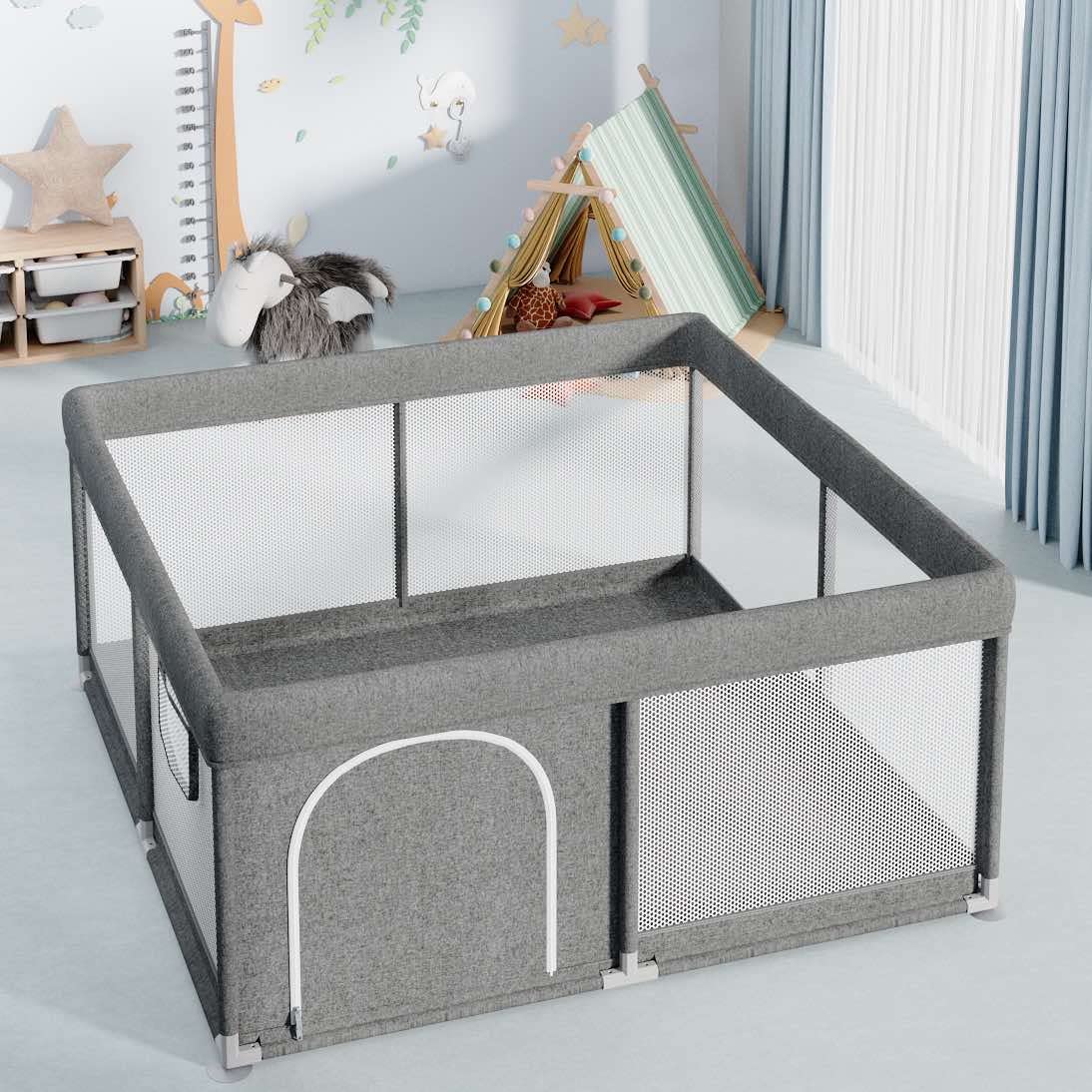UANLAUO Baby Playpen, Safety Play Pens for Babies and Toddlers, Baby Play Yards with Breathable Mesh, Easy to Assamable Baby Fence, Sturdy Playyard Play Area for Apartment, 47"x47" Grey
