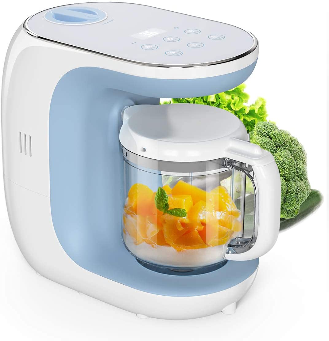 cocomum Baby Food Maker Processor, Multi-Function Steamer Grinder Blender, Auto Cooking&Shut-Off, Touch Control Panel, Defrost&Steaming Containers, Blue,13.78*12.8*7.36 (ZCW-FSJ003)