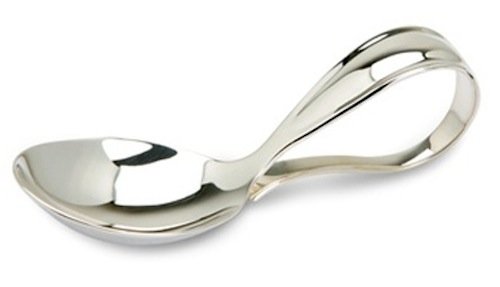 Krysaliis Sterling Silver Bent Curved Baby Feeding Spoon - Premium Quality Food Grade Standard .925 Solid Sterling Silver Spoon - Engravable Gift For Baby with a Beautiful Gift Box